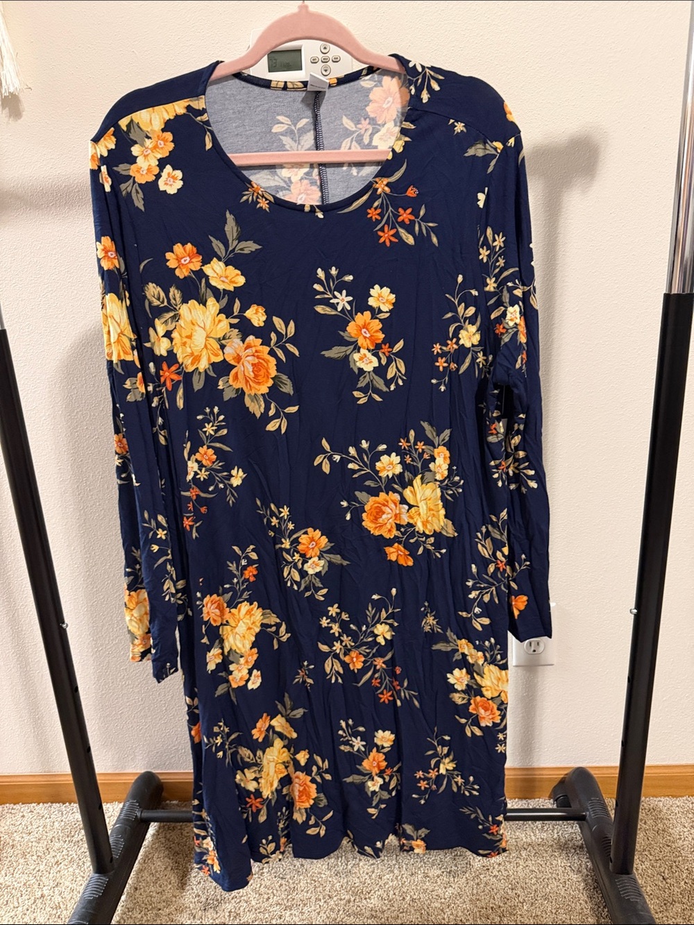 NWT Old Navy XXL Women’s Navy Floral Long Sleeve Dress - Yellow Floral Print